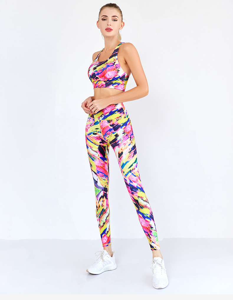 women s digital printing bra high waist pants two-piece yoga suit nihaostyles clothing wholesale NSSMA77301