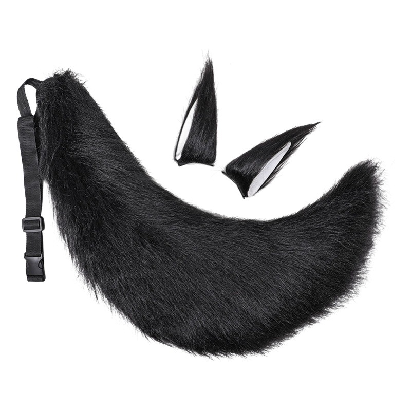De una sola pieza hecha a mano de felpa de oreja de zorro de oreja de lobo horquilla de cola de zorro de cola de lobo joyería bestia accesorios tocado de cola de oreja traje