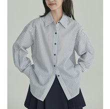 盐系学姐 清新文艺宽松显瘦莱赛尔棉色织条纹衬衫