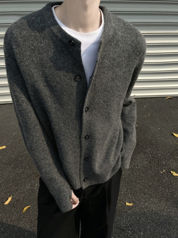 美式cleanfit圆领开衫毛衣男春秋季新款小香风针织衫慵懒短款外套|undefined