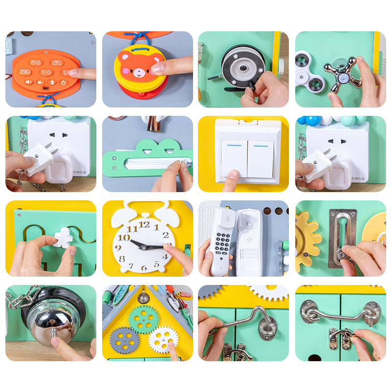 Madera Montessori Busy House Educación temprana para niños, caja ocupada, desbloqueo, vestirse, tocar el piano, juguetes de entrenamiento de concentración