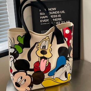 Mickey Canvas Bag Women's Large Capacity Bag New Cute Cartoon High Flying Dog Handbag Shoulder Tote Bag