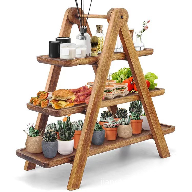 Wooden Three-layer Hot Pot Shop Food Storage Rack Hotel Dessert Pastry Display Rack Wooden Foldable Storage Rack