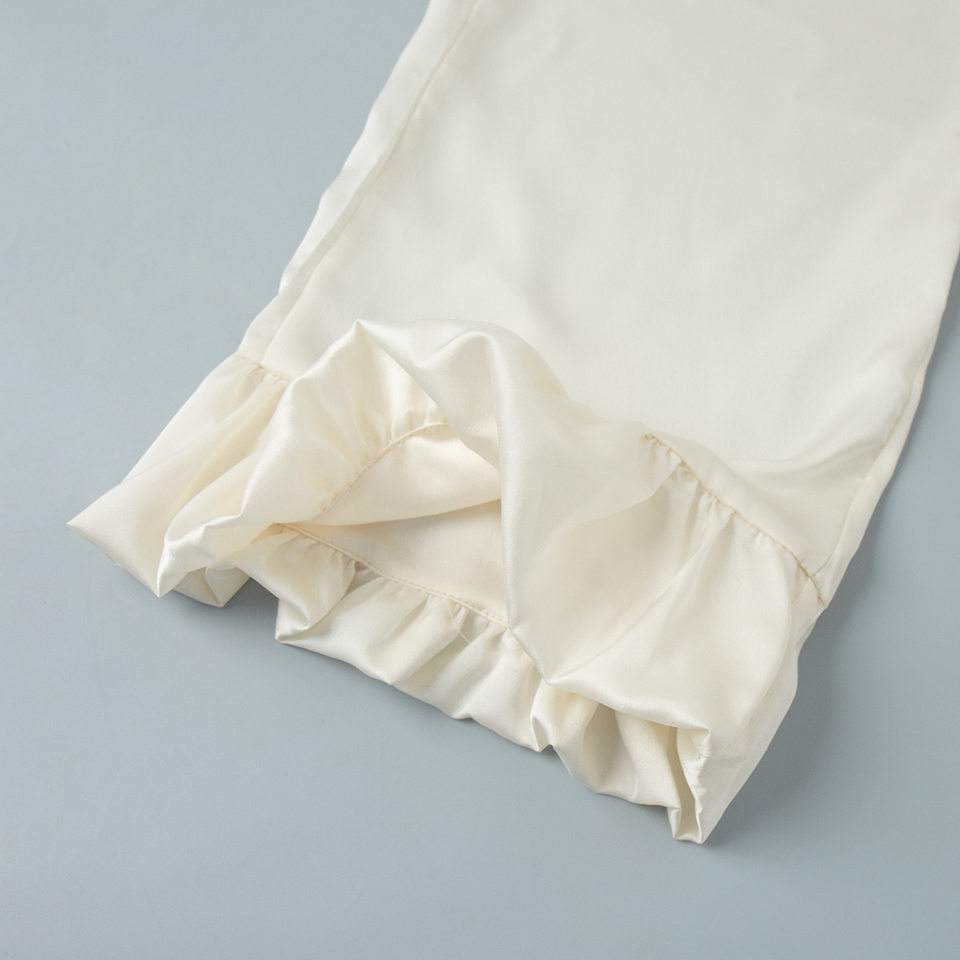 Bộ đồ ngủ dài tay dài quần viền bèo nhún phong cách Âu Mỹ, áo cardigan cài nút — Màu be chi tiết 15