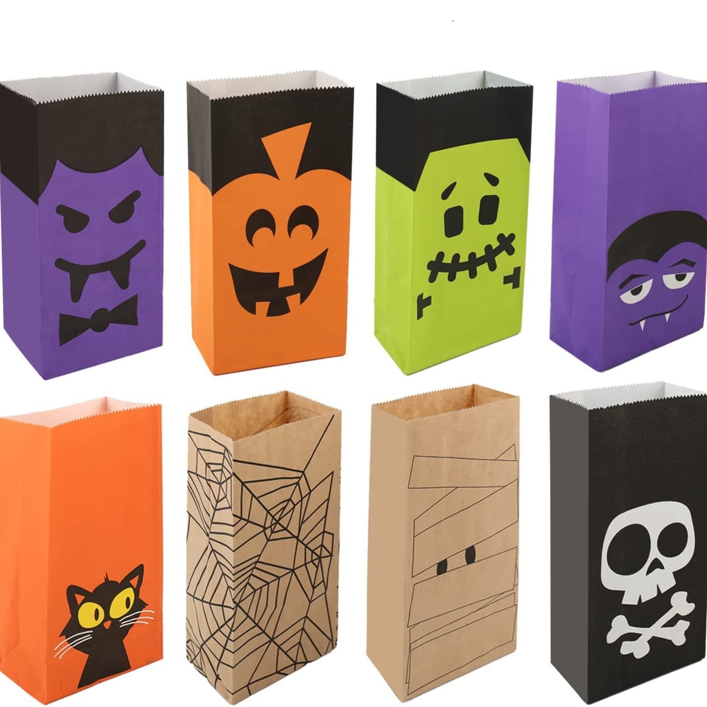 Amazon Foreign Trade Ghost Festival Bolsa de papel kraft Fiesta de vacaciones Regalo de mano Bolso de caramelo de boca plana de Halloween
