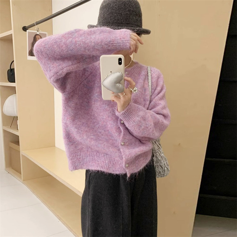 韩国东大门2024春装新款气质甜美减龄宽松显瘦长袖针织毛衣开衫女
