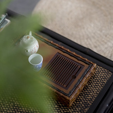 长方形竹鞭制茶盘家用茶室储水式小茶台茶托盘功夫茶具干泡台沥水