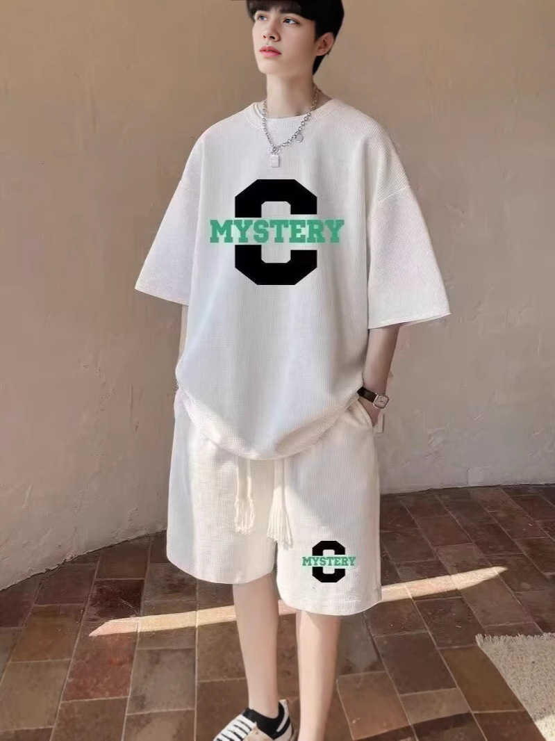 Camisas y menos ropa, hombres de gofres juveniles, trajes de alta gama, pantalones cortos de manga corta de verano