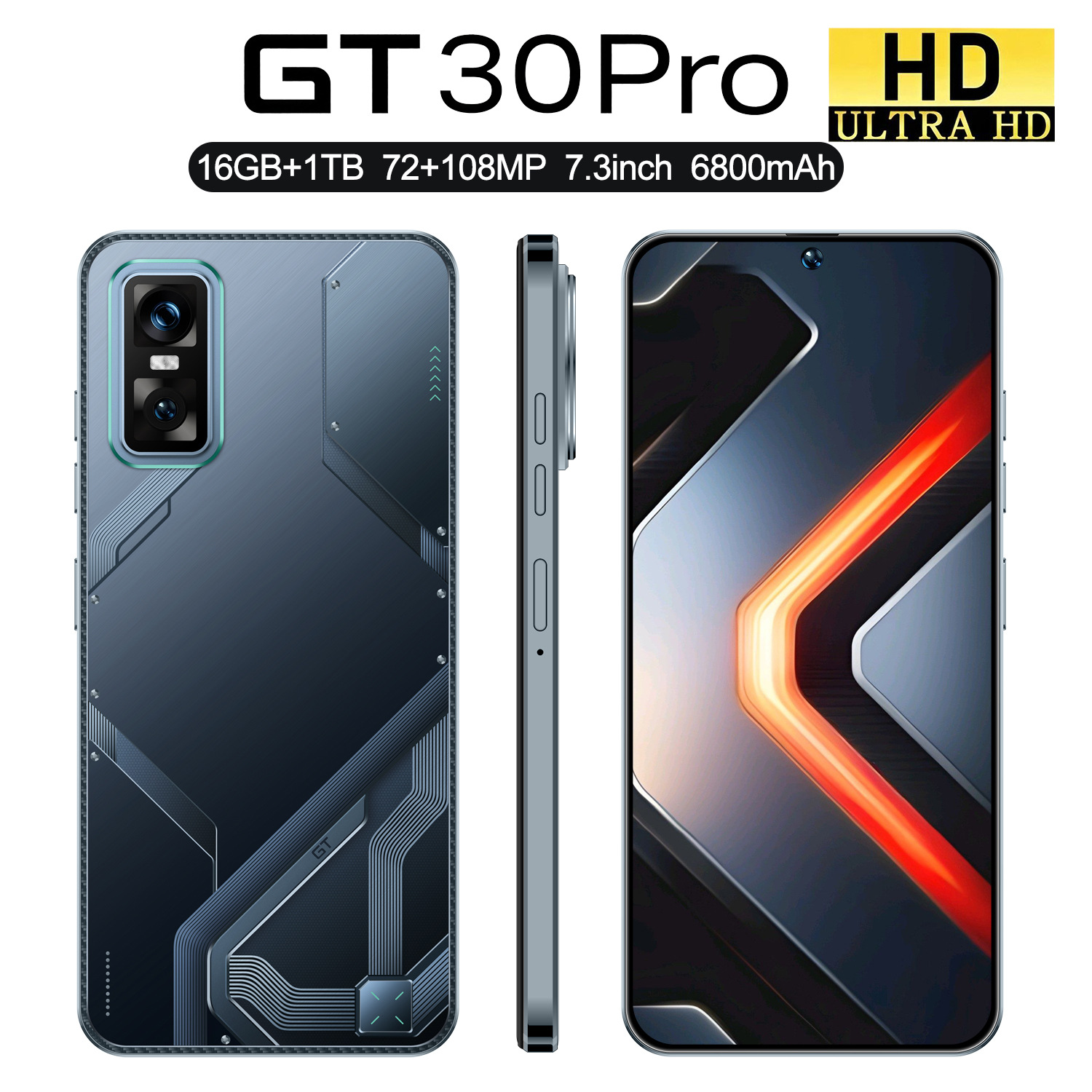 Hot-Selling Gt 30 Pro Cross-Border Phone 16+1Tb Android 7.3inch Large Screen Aliexpress Ozon Hot Sale