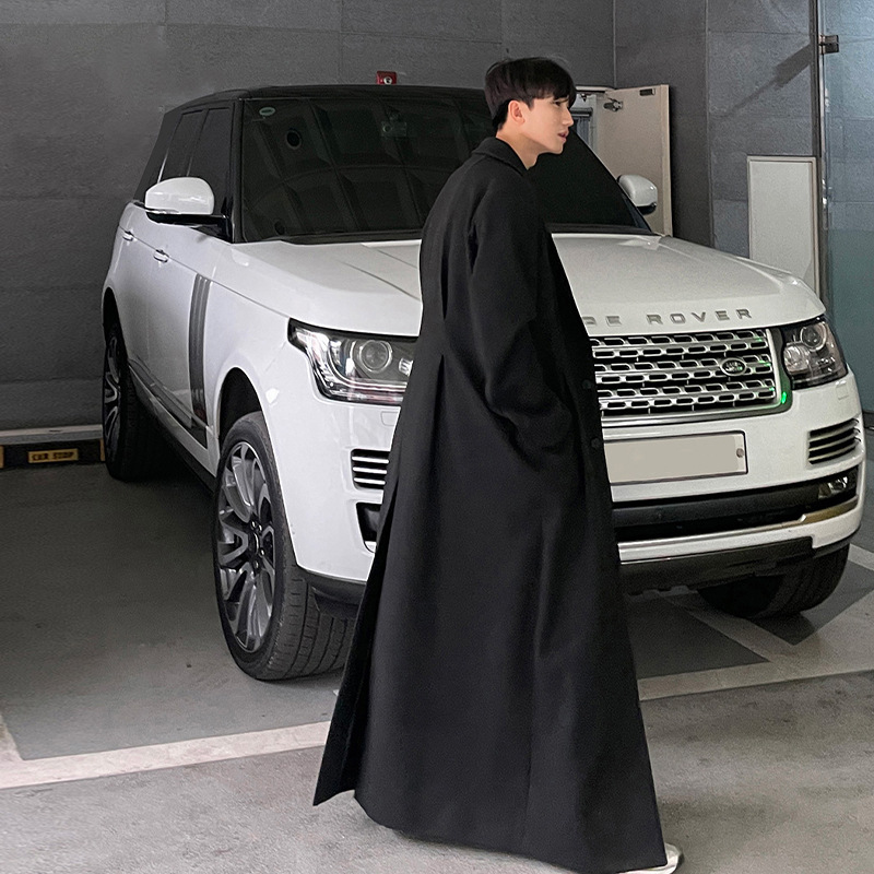 ASCLO otoño e invierno engrosado abrigo de lana ultra-largo de los hombres de estilo coreano de moda suelta más tamaño abrigo de lana de alta calidad textura