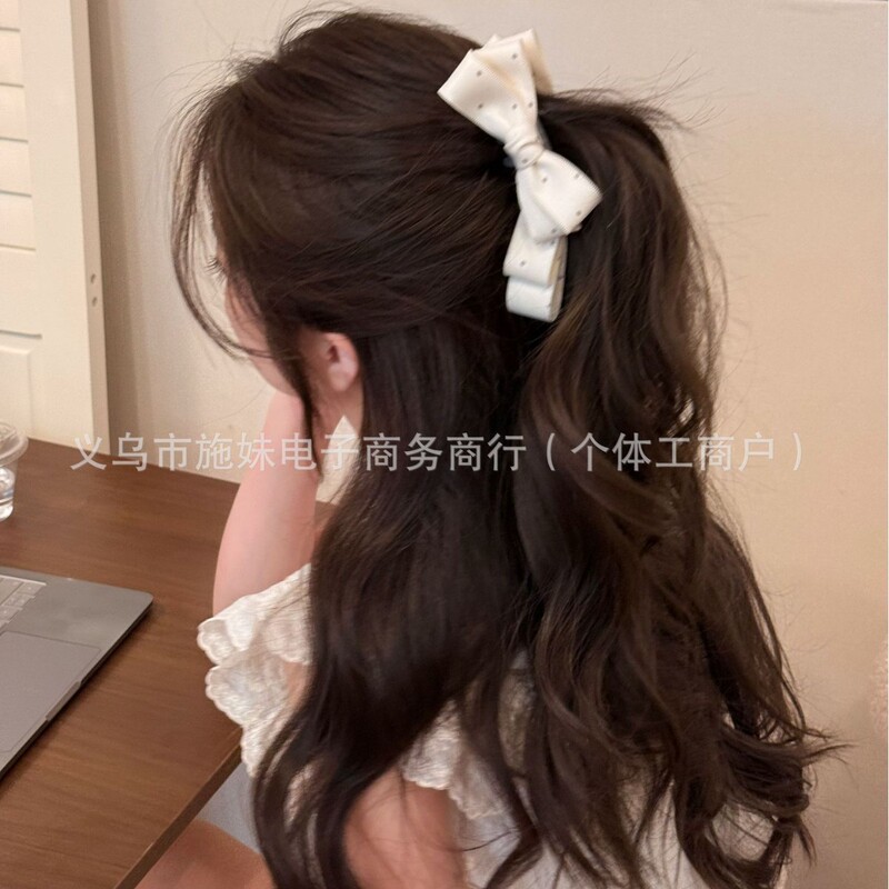 Homemade Mint Candy 13-Dot Niche Fabric Bow Banana Clip Handmade Design High-End Ponytail Hair Accessory