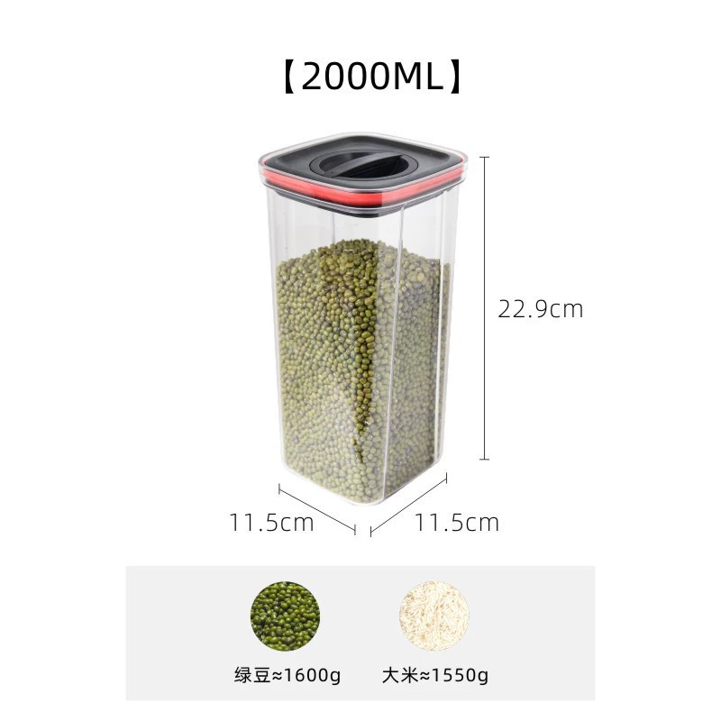 Airtight Square Kitchen Storage Jar, Clear Large Capacity Container, 500–2000 ml Multi-Size