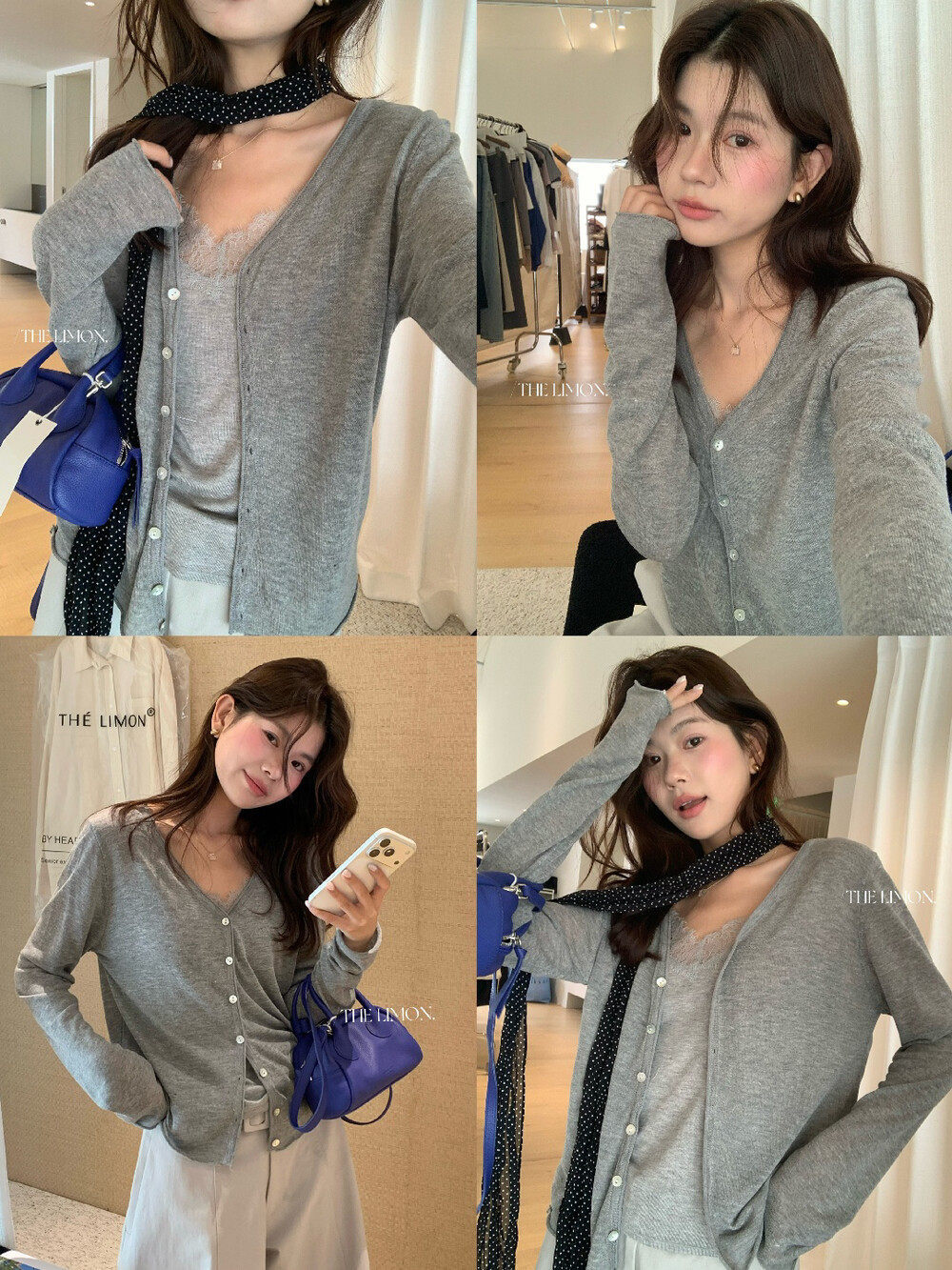 Áo khoác cardigan V-neck dệt kim sợi tencel linen chống nắng mỏng nhẹ xuân hè — Đỏ thẫm, Xám cacbon, xám đậm, trắng ngà chi tiết 19