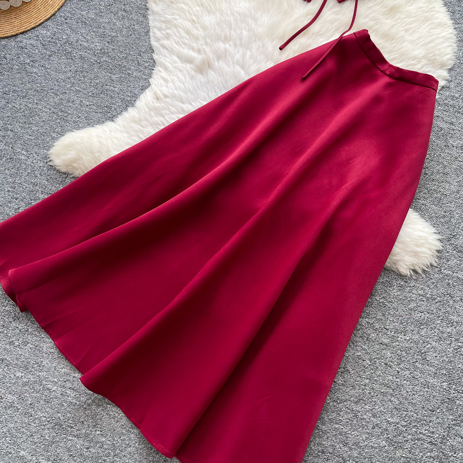 Women's Wine Red Bubble Sleeve Blouse And High-Waist Skirt Set - Elegant Office Wear Two Piece Outfit For Summer_ecoleips.com