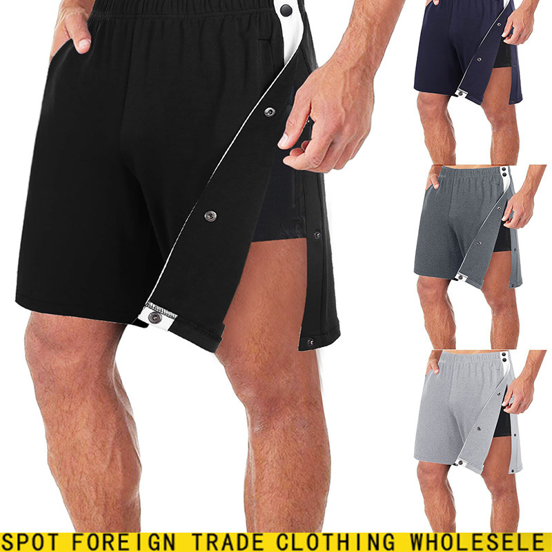 Cross-Border Men's Sports Side Full-Button Shorts Classic Trendy Loose Casual Sports Spring and Summer Training Pants