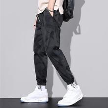 夏季薄款休闲裤子男士潮牌运动九分裤哈伦迷彩宽松束脚工装裤