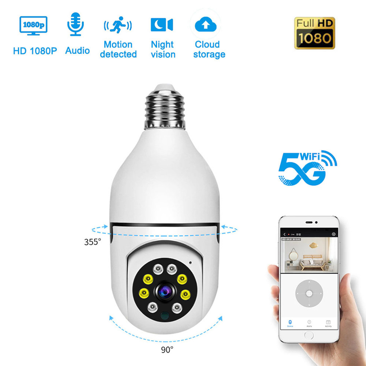 ICAM365无线WiFi灯泡摄像头E27灯头监控360度全景智能家用监控器