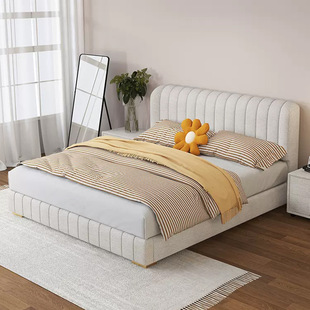 Foshan Fabric Bed Minimalist Light Luxury Motu McLaren Frosted Fabric Double Bed Master Bedroom Cream Style Soft Bed