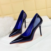 9283-5 European and American Style Fashion Simple Slim High Heels Lacquer Leather Shallow Mouth Pointed Single Shoes Women's High Heel Single Shoes Women's