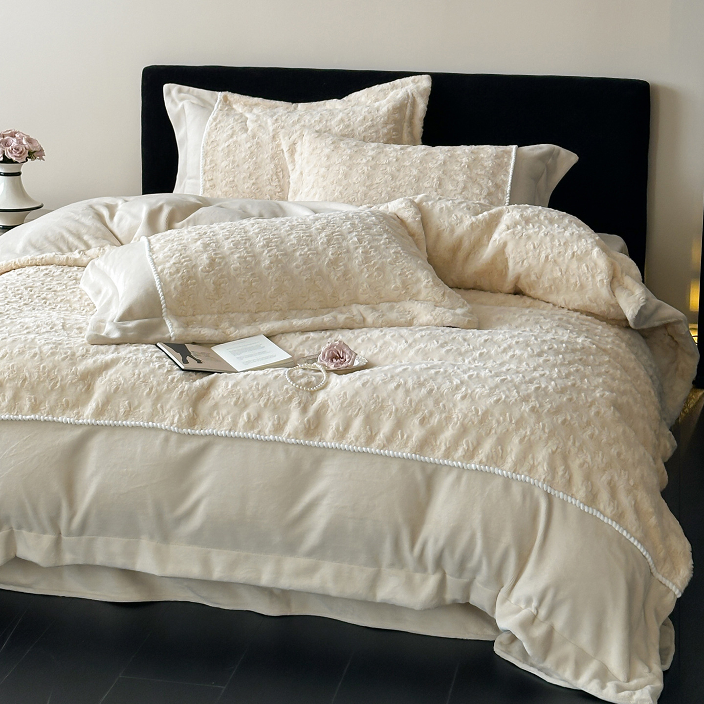 High-End Winter Rabbit Fur Milk Velvet Four-Piece Set Double-Sided Thickeneded Warm Anti-Static Coral Velvet Bed Sheetss and Quilt Covers