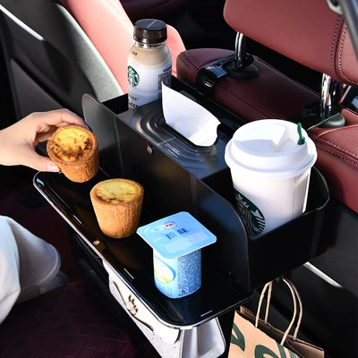 New multi-functional car tissue box car seat back hook with small table Board water cup holder storage box delivery