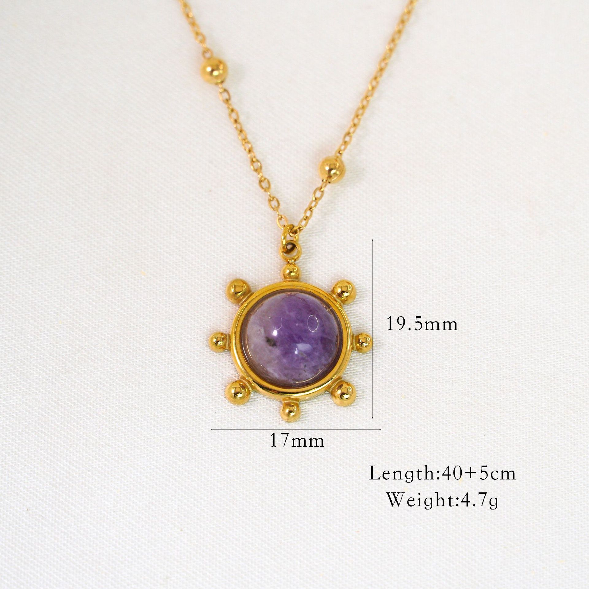 Plating Design Elegant Lady Simple Style Geometric Natural Stone Titanium Steel Beaded Chain Cable Chain Necklace In Bulk