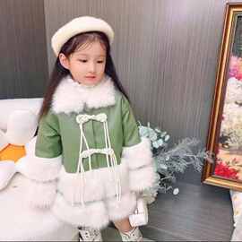 女童大毛领秋冬款皮草外套加绒加厚冬季外穿公主毛毛衣甜美女孩