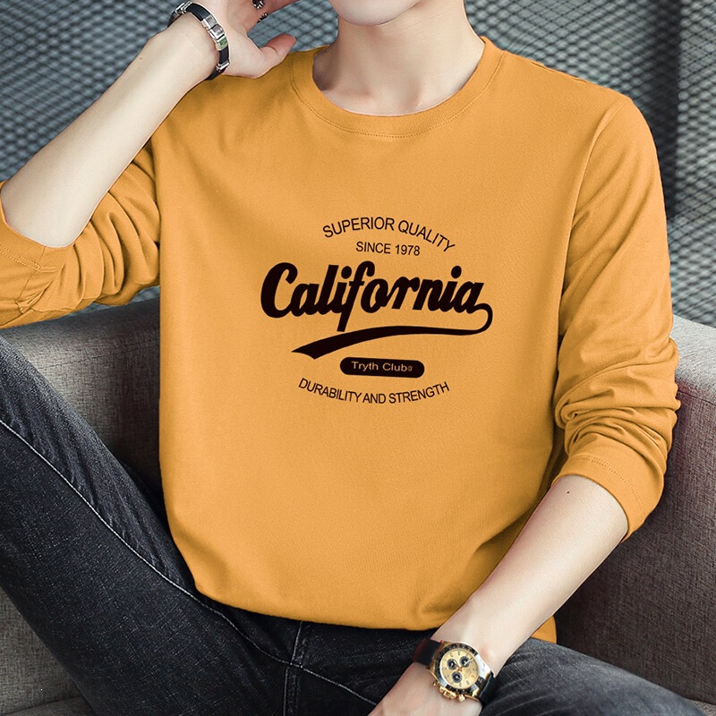 Men's long-sleeve t-shirt 2026 new autumn style, inner layer top, round-neck printed all-cotton tee