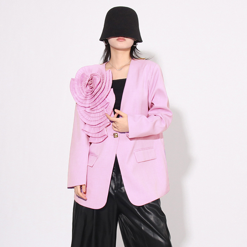 Elegant Commuter-Style Jacket 2026 Summer New Fashion Patchwork Three-Dimensional Floral Decoration Slim-Fit Slimming Women's Blazer Elegant Commuter-Style Jacket 2026 Summer New Fashion Patchwork Three-Dimensional Floral Decoration Slim-Fit Slimming Women's Blazer