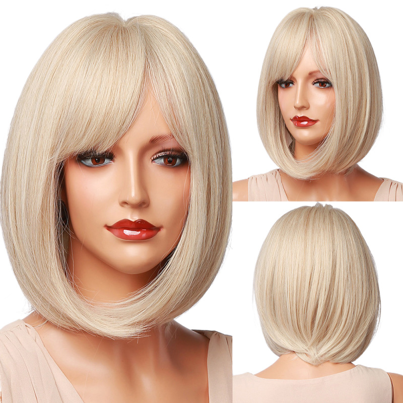 Comercio exterior europeo y americano Amazon Peluca de cabeza de onda europea y americana distribución parcial femenina rollo de cola Peluca de seda de alta temperatura de plata blanca cremosa