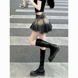 辣妹甜美炸街牛仔超短裙女百搭高腰显瘦修身设计感不规则百褶短裙