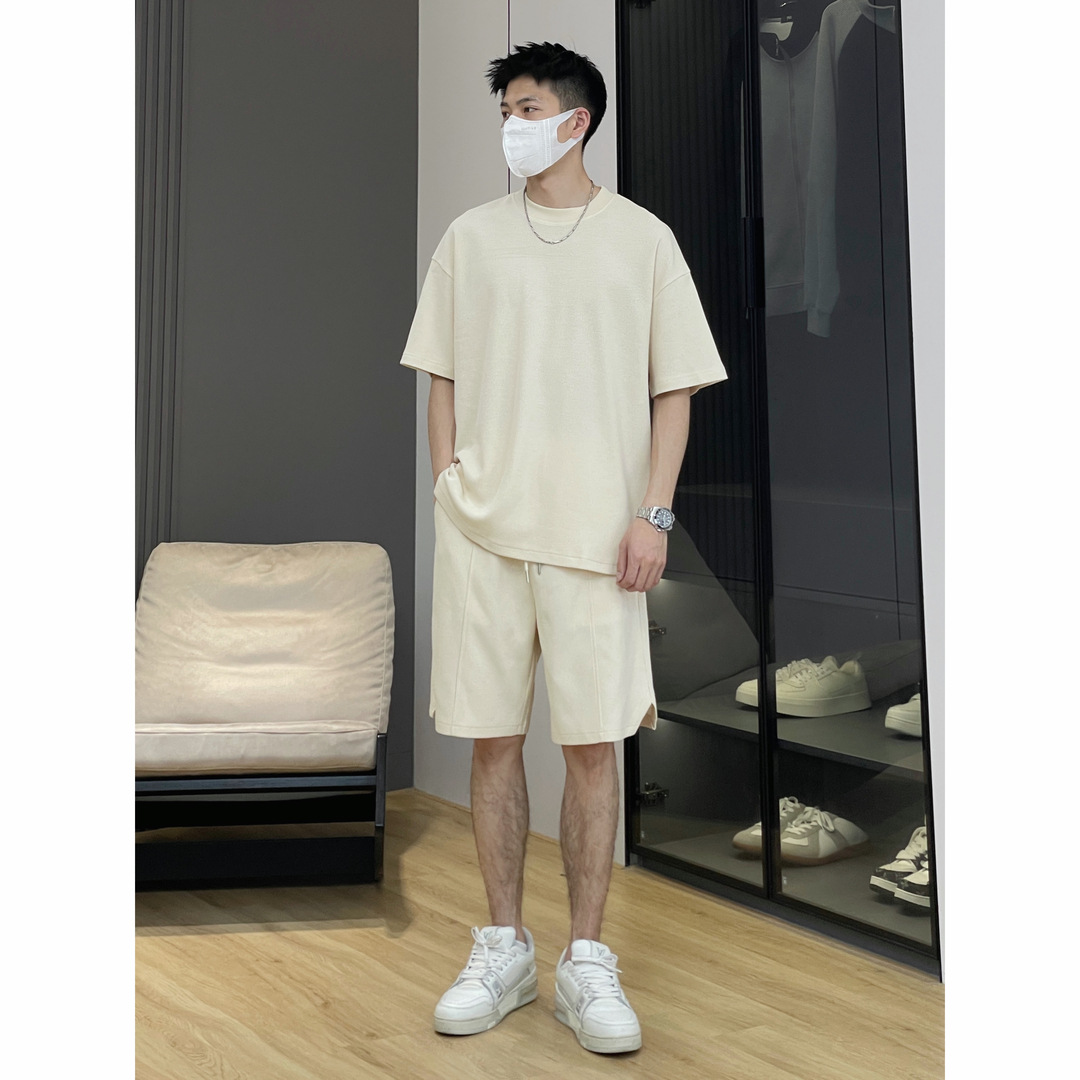 Lun Zi clothing [high quality suit] men's and women's lovers fashion casual summer short sleeve heavy knitted sports in