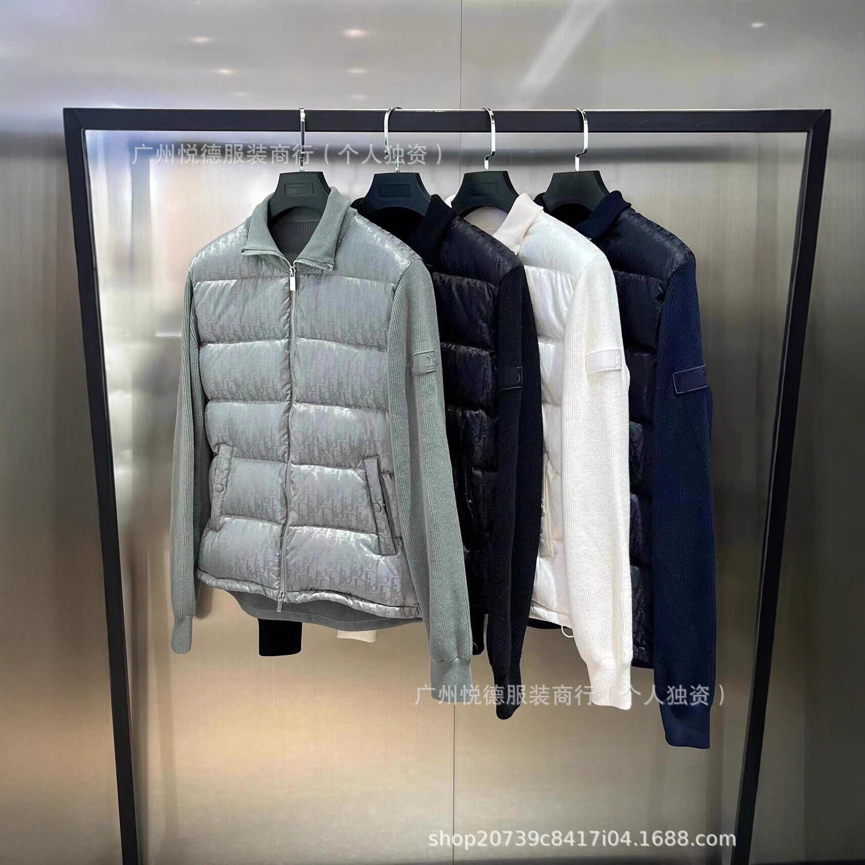 高版本D家Oblique印花满印针织羊毛羽绒棉拼接男士长袖修身外套