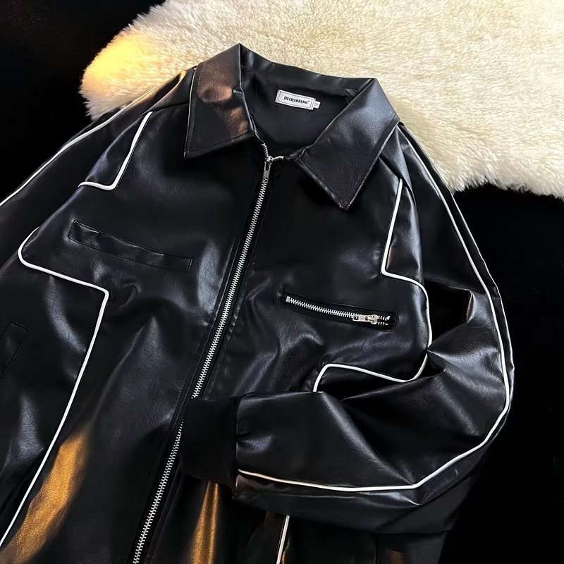 Primavera y otoño marca de moda chaqueta de cuero chaqueta de estilo masculino estilo coreano de moda retro locomotora de cuero pu chaqueta de moda