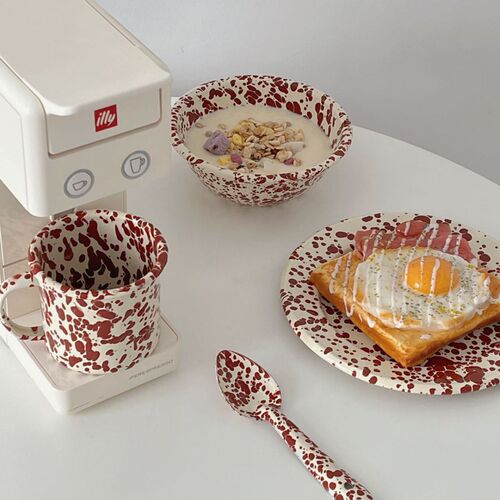 Retro enameled splashed ink tableware Korean Instagram style breakfast bread plate yogurt grain bowl mugs cup set