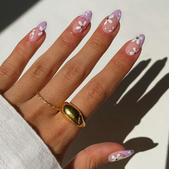 Simple Taro Purple Floral French-Style Nail Art, Almond-Shaped Nails in Sweet European & American Style—Wholesale Wearable Nail Tips Inspired by Instagram