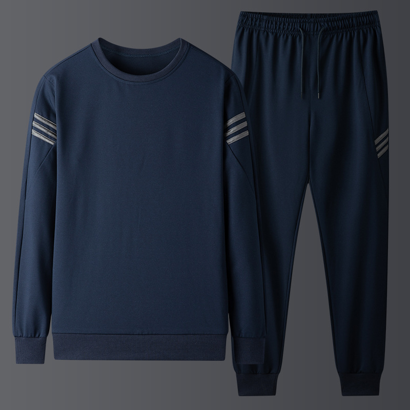 Conjunto deportivo de tres rayas para hombre, talla grande, estilo coreano, de manga larga, holgado, para primavera y otoño, con pantalones largos.