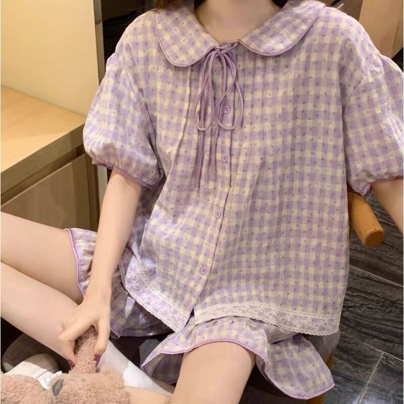 2025 New Cloud Cotton Pajamas Women's Summer Short-Sleeved Shorts Sweet and Cute Cartoon Women's Home Clothes Set