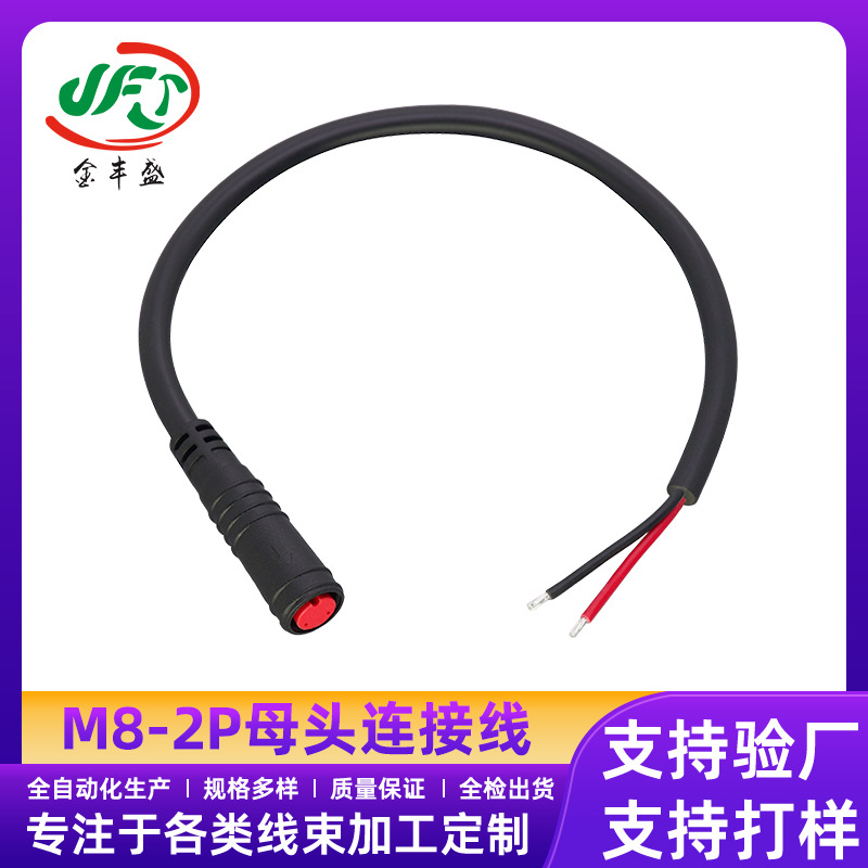 M8-2P母头连接线红黑分色两芯护套线电动滑板车平衡车灯光连接线