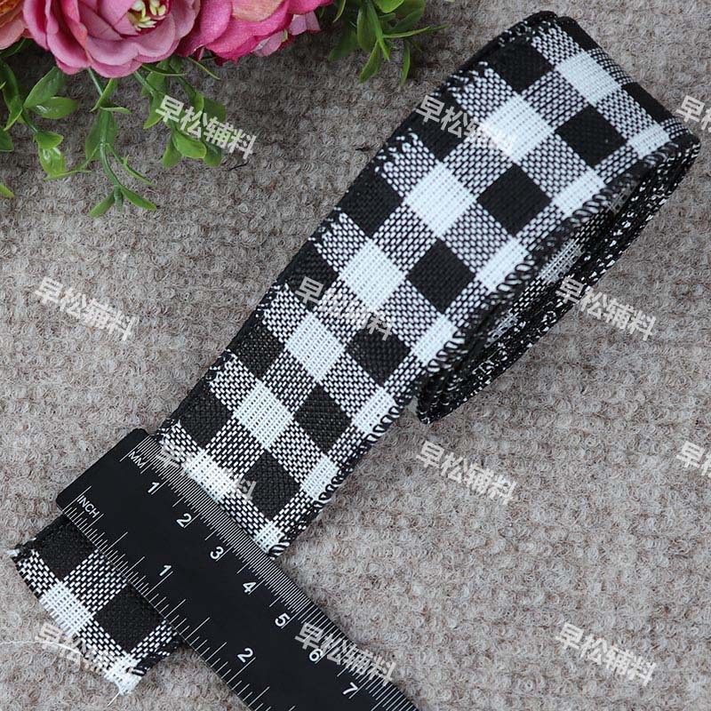 길이 1.8 m * 폭 3.8cm (검은 색 가장자리가있는 흑백 격자 무늬)