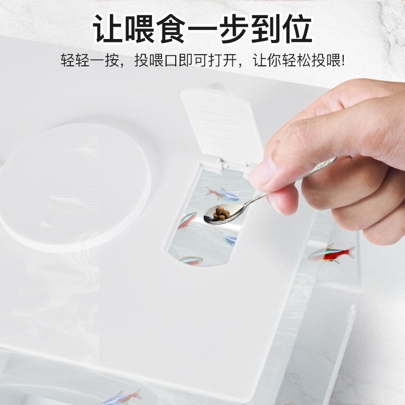 Pecera pequeña de plástico, sala de estar, escritorio de oficina, pecera, pecera de cubo, mini pecera doméstica rectangular, bomba de agua con luz