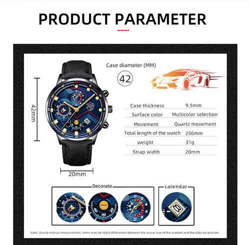 DEYROS cross-border men's fashion luminous calendar watch men's quality business leather quartz watch men's watch