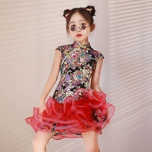 Chinese Style Trendy Girls' Modified Cheongsam Summer Model Runway Fashion Performance Outfit Children's Dress Trendy Chinese Style Clothing