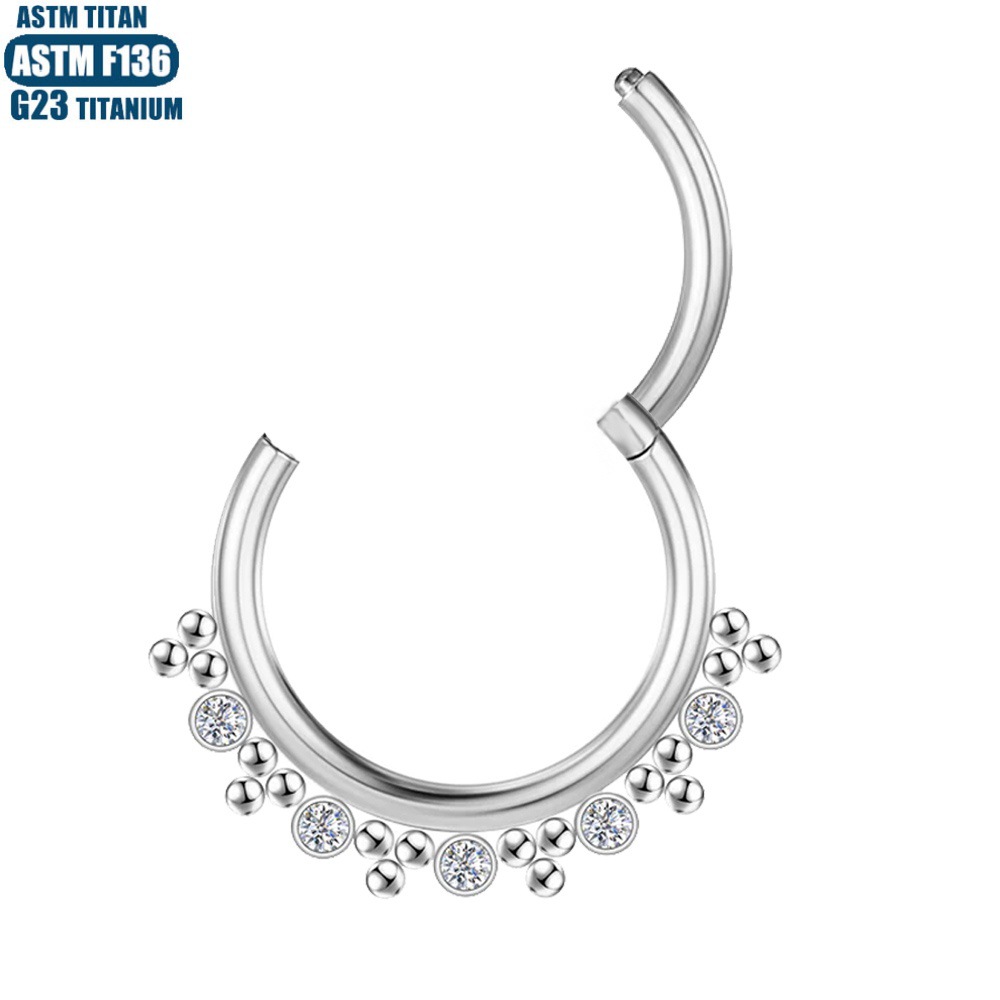 G23 Titanium Hinge Perforated Nose Ring Bead Cluster Zircon Earrings Seamless Split Ring Ear Bone Ring Body Piercing Jewelry detail image 9