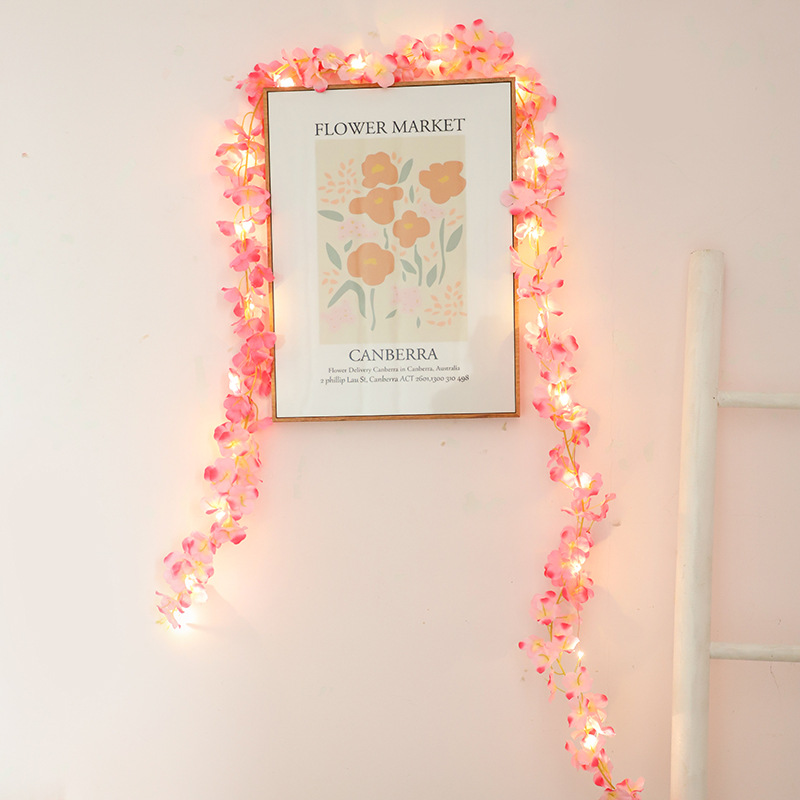 Transfronteriza nueva Hortensia ratán LED lámpara de alambre de cobre Casa Nórdica hoja verde luz decorativa Cadena de luz de color canal de fotos