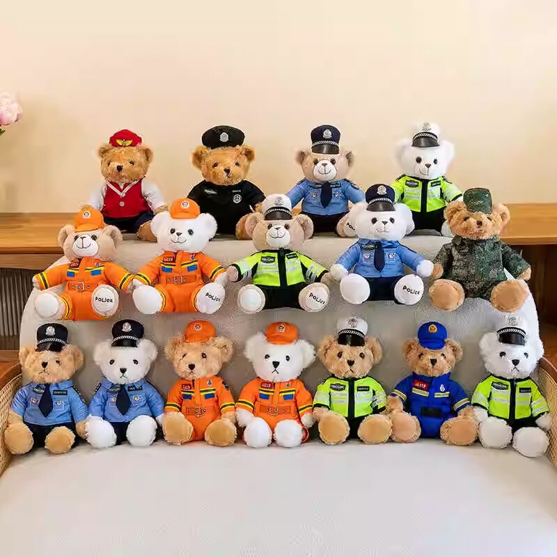 Police Cub Bear Doll Cute Fireman Police Officer Reflective Riding Suit Plush Toy Gift Traffic Police Cub Bear Doll