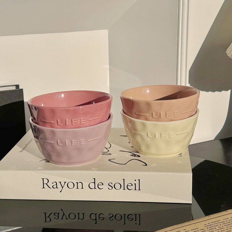 【LIFE】セラミックレリーフレターボウル ライスボウル 家庭寮 デザートボウル オートミールボウル 釉下色 高級感|undefined