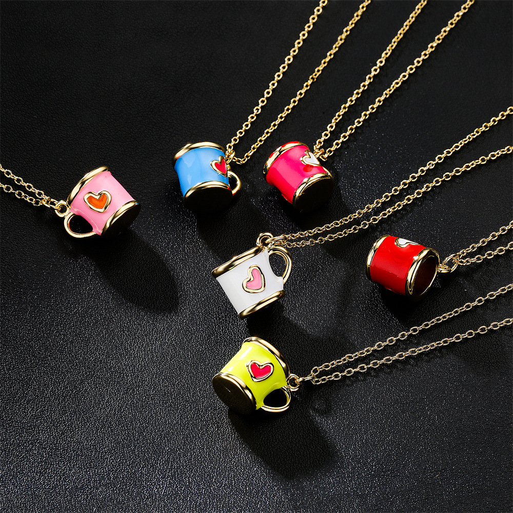 Fashion geometric personality cup shape love pattern pendant copper necklace wholesale