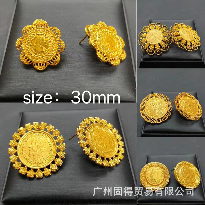 European and American Round Brand Figure Earrings Dubai Xinjiang Sand Gold Silver Pin Earrings Brass Gold Plated Vintage Bridal Fashion Earrings