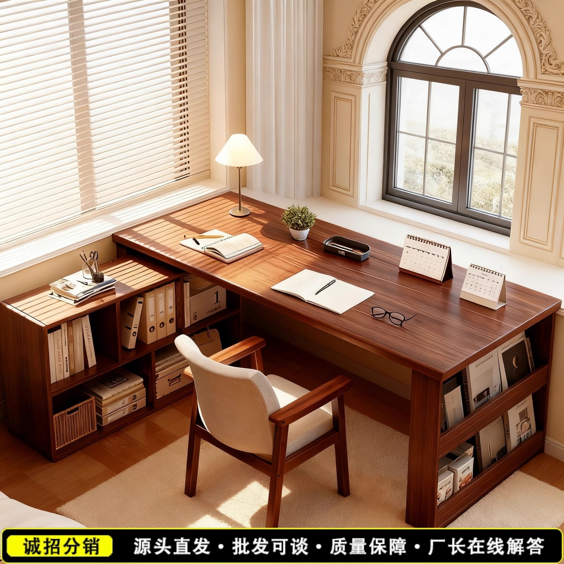 书桌转角带柜子带侧面收纳书架家用学习桌写字桌书法桌书房书桌